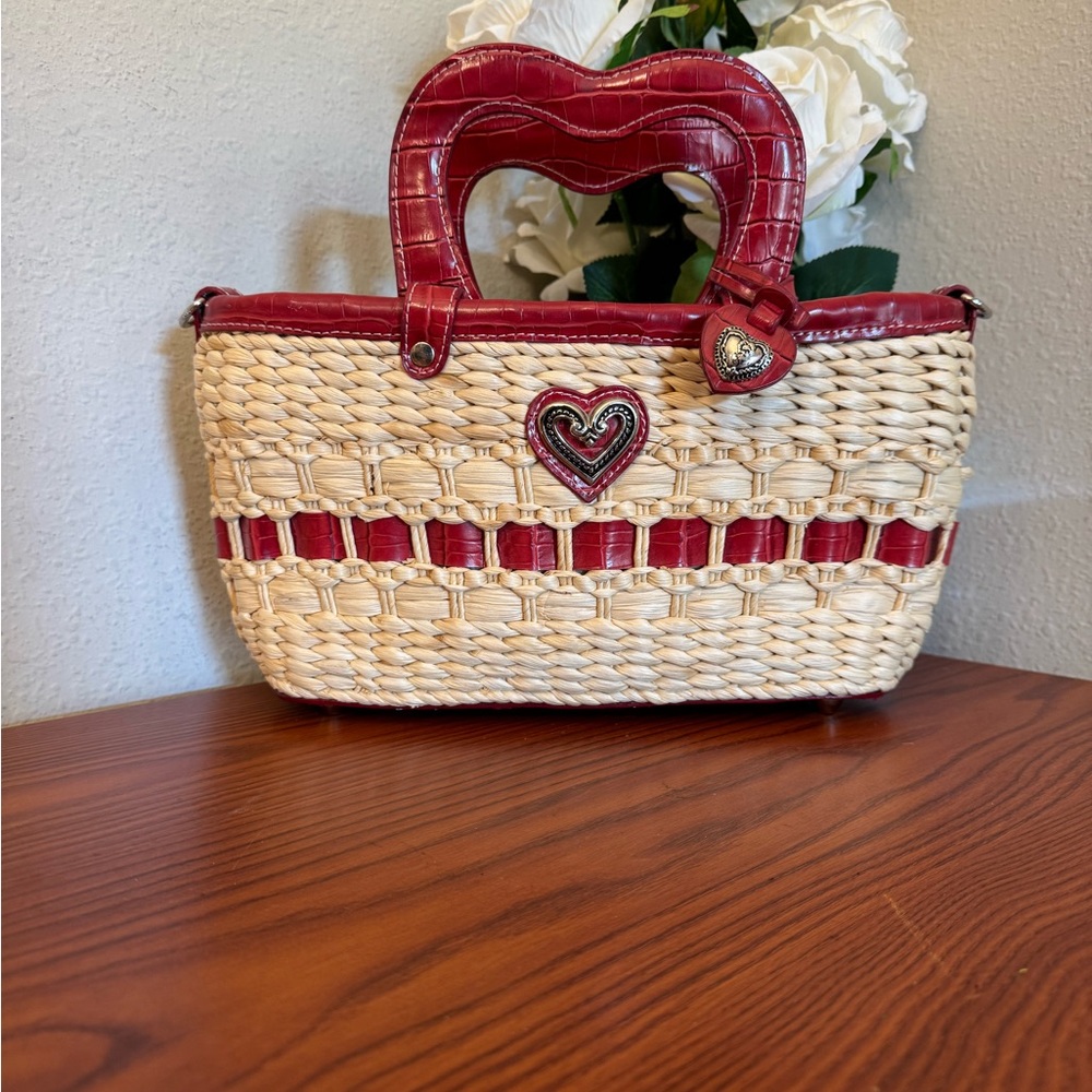 Elegant Red and Cream Woven Tote Bag
